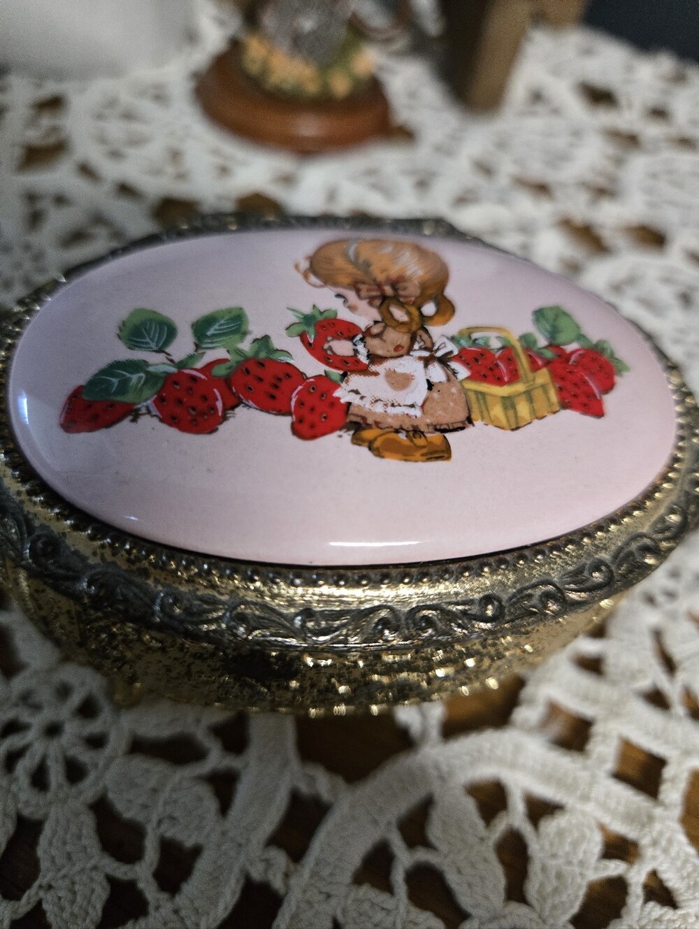 Strawberry Girl Ceramic & Gold-Tone Trinket Box